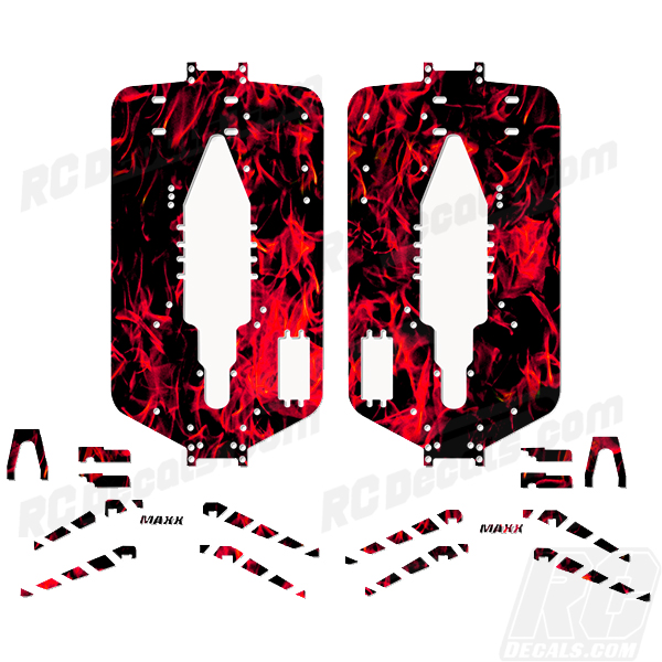 Traxxas T-Maxx 3.3 Extended Chassis Protector Decal Kit- Flames rc decals, rc, radio controlled, decals, team associated, chassis protector decals, rc cars, rc truck, rc starter wand, rc graphics, rc graphic kits, drone, rc drone, drone decals, traxxas decals, rc stickers, flag decals, radio controlled car stickers, drone stickers, dji stickers, dji decals, losi decals, losi stickers